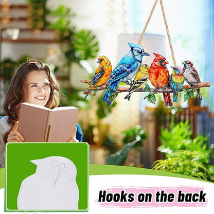 Metal Wall Art Decor Birds on Branch, 3D Colorful Bird Outdoor Hanging Wall Art Patio Fence Decorations, Hummingbird Wall Sculptures for Indoor Outdoor Garden (Birds C)