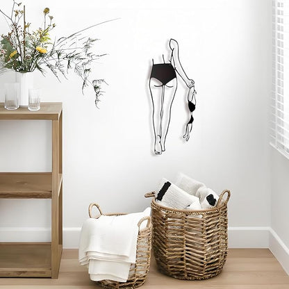 LIYAOLI 3D Metal Sexy Abstract Wall Art Decor for Bedroom Women,Modern Black Bathroom Wall Art Decor,Minimalist Female Body Line Art Wall Living Room Home Bathroom Decoration