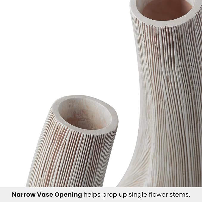 Torre & Tagus White U Shaped Vase for Flowers - 12 Inch Tall Textured Vases for Centerpieces with 2 Openings, Sculptures Home Decor & Abstract Sculptures Home Decor for Shelf Decor Aesthetic (Alma)