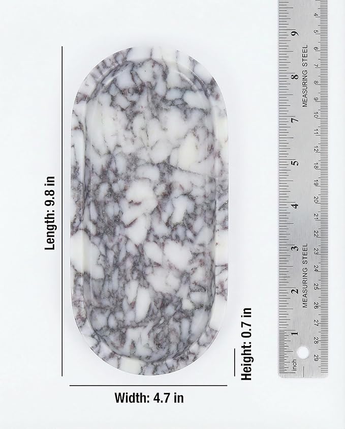 OOBOOB Natural Calacatta Viola Violet Marble Tray, Oval Perfume Tray, Bathroom Organizer for Vanity, Kitchen & Living Room, Perfect for Home Decor Lovers