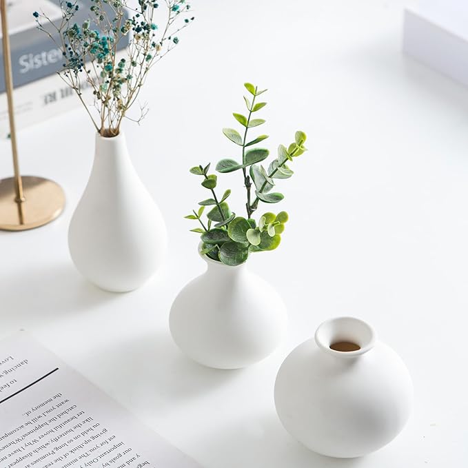 Small Ceramic Vase Set of 5, Modern White Vase, Bud Vase, Boho Decorative Vase for Fireplace, Entryway and Living Room, Centerpiece Table Decorations