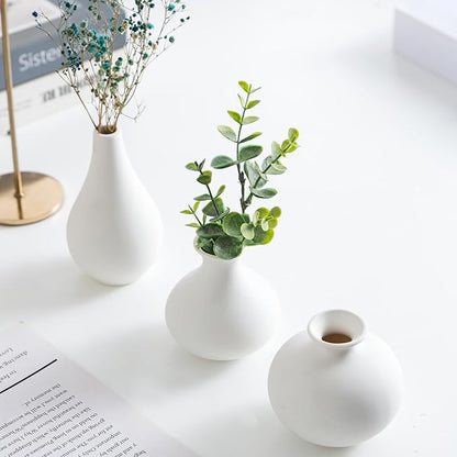 Small Ceramic Vase Set of 5, Modern White Vase, Bud Vase, Boho Decorative Vase for Fireplace, Entryway and Living Room, Centerpiece Table Decorations
