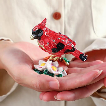 YU FENG 3.1inch Cardinal Bird on a Branch Trinket Box Animal Enamel Jewelry Trinket Box Small Hinged Trinket Boxes Bird Figurine Ring Box Christmas Gift for Daughter Girl