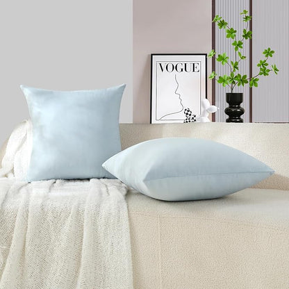 mixeoo Comfy Baby Blue Decorative Throw Pillow Covers Square Velvet Super Soft Couch Cushion Cases for Living Room Sofa Decor, Set of 2, 18 x 18 Inch