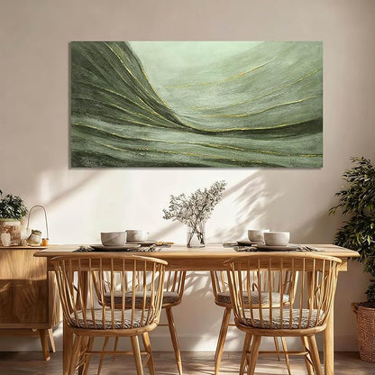 MLART99 Large Green and Gold Abstract Canvas Wall Art 24x48 Inch Modern Minimalist Painting for Living Room Bedroom Office Above Couch Wall Decoration Home Décor
