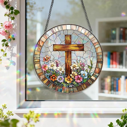 8 Inch Sun Catchers Indoor Window, Acrylic Rainbow Suncatcher Window Hanging Decoration for Living Room Bedroom Summer Home Balcony Ornaments Decoration (220 Cross)