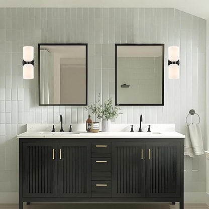 CLAXY Wall Sconces Set of 2 Modern Bath Vanity Light Fixtures Over Mirror Matte Black with Milky White Glass Shade Wall Lights for Bathroom, Bedroom, Hallway, Kitchen, Dimmable