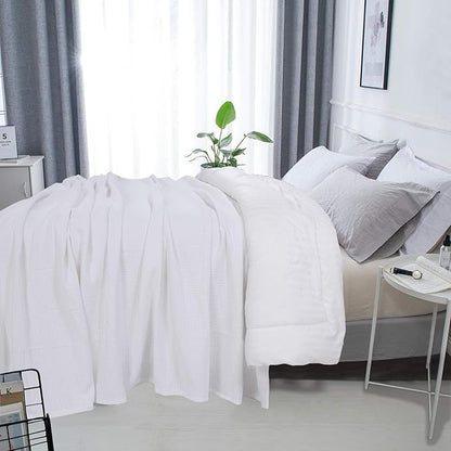 DOLLCENT 100% Cotton Queen Size Blanket for Bed, Premium Soft Combed Lightweight Blankets, Washed Breathable Cozy Bed Throw Blanket, White Queen Cotton Blankets for All Season: White (90"x90")