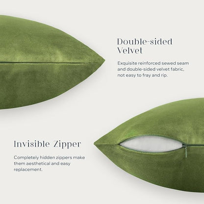 Phantoscope Pack of 2 Velvet Decorative Throw Decorative Pillow Cover Soft Solid Square Cushion Case for Couch Green 20 x 20 inches 50 x 50 cm