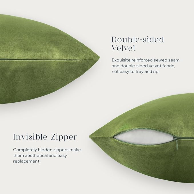 Phantoscope Pack of 2 Velvet Decorative Throw Decorative Pillow Cover Soft Solid Square Cushion Case for Couch Green 18 x 18 inches 45 x 45 cm