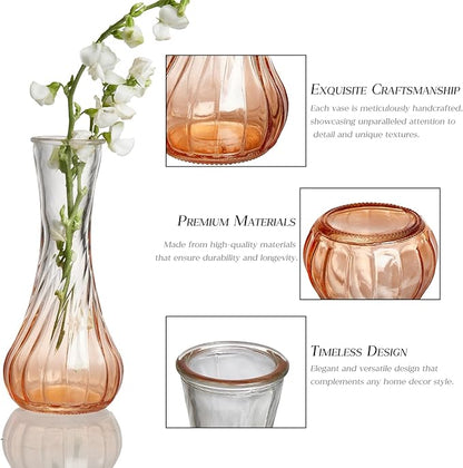 Glass Bud Vase Set of 30 - Small Vases for Flowers in Bulk - Assorted Vintage Crystal Vases for Flowers, Table Centerpieces (Amber, 30 Pcs)