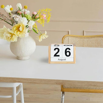 Wooden Block Calendar for Desk, Small Size Daily Desktop Perpetual Desk Calendar, Cute Date Display Desk Accessories for Home Office Decor, Teacher, Classroom, Reusable Yearly, Wood Grain