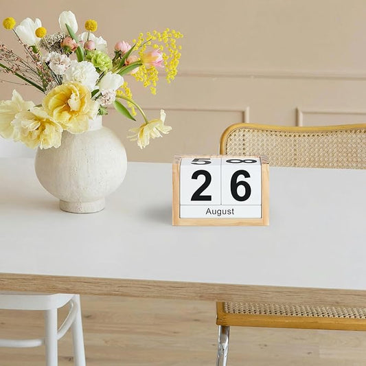 Wooden Block Calendar for Desk, Small Size Daily Desktop Perpetual Desk Calendar, Cute Date Display Desk Accessories for Home Office Decor, Teacher, Classroom, Reusable Yearly, Wood Grain