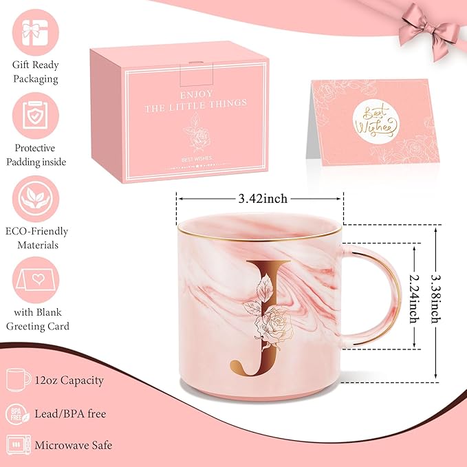 Valentines Day Gifts for Her, Anniversary Birthday Galentines Gifts for Women Mom Grandma Friend Sister Wife Teacher Coworker, Personalized Initial Customized Gift Monogrammed A-Z Coffee Mug 12 OZ(J)