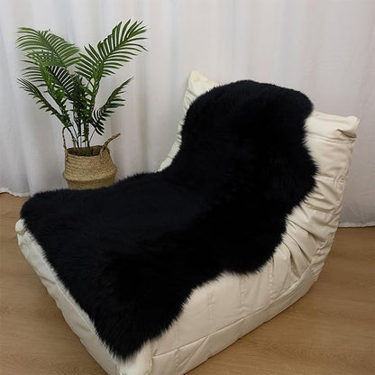 Genuine Sheepskin Rug New Zealand Fluffy Lambskin Rug, Natural Luxury Sheepskin Throw for Bedroom Living Room Children's Room - Premium Area Rug Chair Cover (2×3 Feet, Black)
