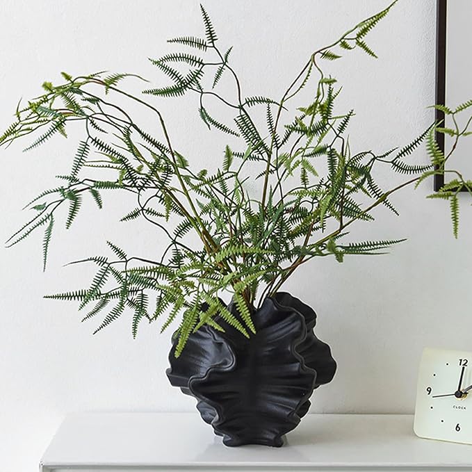 Modern Art Ceramic Coral Flower Vase Home and Office Decoration Sculpture Work Bohemian Decoration Coffee Table Office Bookshelf Living Room Decor (Black)