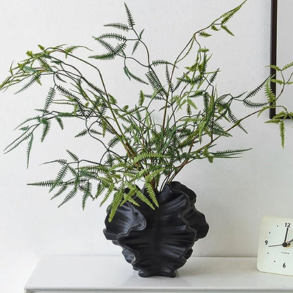 Modern Art Ceramic Coral Flower Vase Home and Office Decoration Sculpture Work Bohemian Decoration Coffee Table Office Bookshelf Living Room Decor (Black)