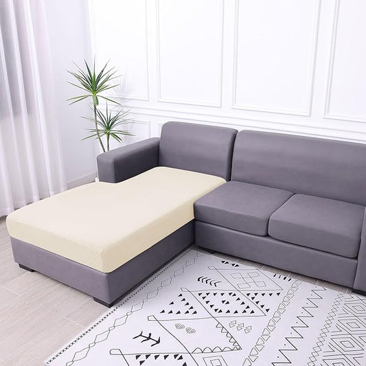 hyha Waterproof Couch Cushion Covers, Sectional Sofa Cushion Slipcovers L Shape, Thick Stretch Jacquard Fabric, Washable Chaise Lounge Cover with Elastic Bottom (1 Piece for Chaise, Light Beige)
