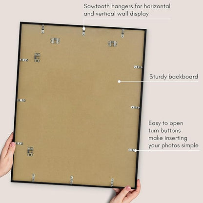 Americanflat 22x28 Poster Frame with Polished Plexiglass - Use as 18x24 Frame with Mat or Display 22x28 Photo Without Mat - Streamline Collection - Thin Border Picture Frames for Wall - Black