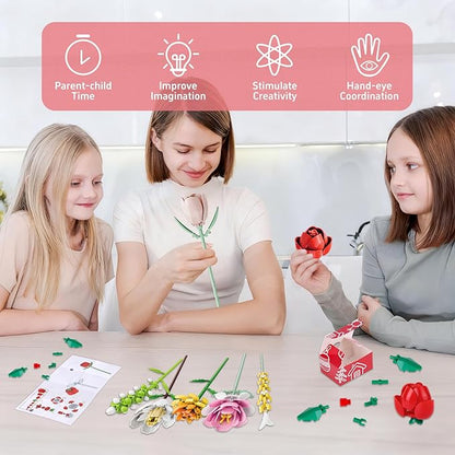 Flower Bouquet Building Blocks Set - 24-Day Countdown Calendar for Spring, Valentine's Day, Mother's Day & Christmas - DIY Colorful Roses & Tulips Building Home Decor for Women, Teens, Mom