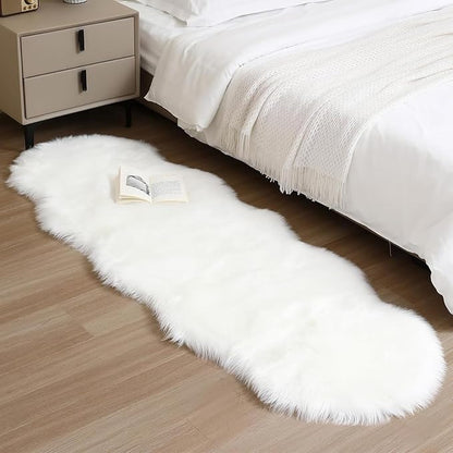 Faux Fur Rug Runner 2x6 ft White - Machine Washable Super Soft Plush Shaggy Fluffy Area Carpet,Sheepskin Rug Fuzzy Floor Mat for Bedroom, Sofa,Living Room, Bedside, Nursery & Kids Room