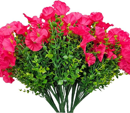 Artificial Silk Flowers for Outdoor Decoration,12 Bundles Faux Flowers Colorful Morning Glory with Eucalyptus Fake Plants Greenery UV Resistant for Outside Front Door Planter Porch Patio Yard