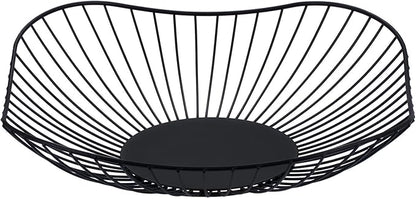 IBWell Short Curved-Edge Modern Creative Stylish Single Tier Dish,Metal Iron Wire Fruit Vegetables Bread Decorative Stand Serving Bowls Basket Holder (Square Dish) (Black)