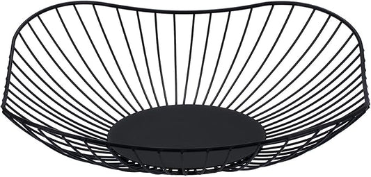 IBWell Short Curved-Edge Modern Creative Stylish Single Tier Dish,Metal Iron Wire Fruit Vegetables Bread Decorative Stand Serving Bowls Basket Holder (Square Dish) (Black)