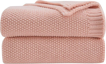 CozeCube Pink Throw Blanket for Couch, Soft Cozy Cable Knit Throw Blanket for Bed Sofa Living Room, Lightweight Warm Decorative Farmhouse Christmas Blanket, 60"x80", Pink