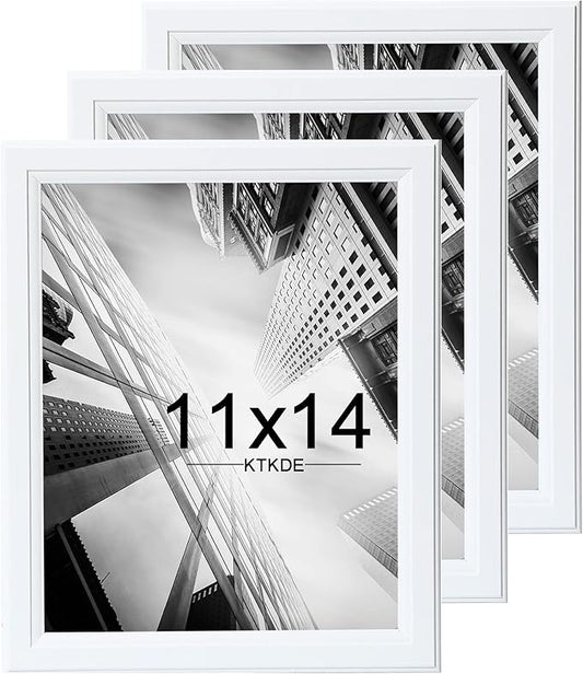KTKDE 11x14 Picture Frame Set of 3,White Wooden frames, Vertical & Horizontal Wall Hanging for Wall Display,Studio Gallery Photo Frame for Photos, Posters & Art Prints