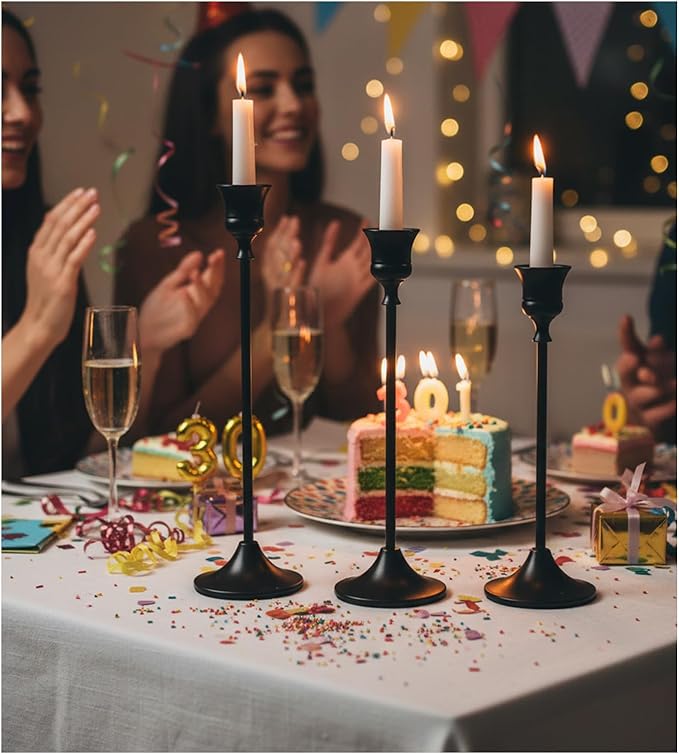 Candle Holder, Modern Minimalist Black Metal Candlestick Holders, Set of 3 Tall - Elegant Taper Candle Holders for Table Centerpiece, Wedding, Dinner Party Home Decor