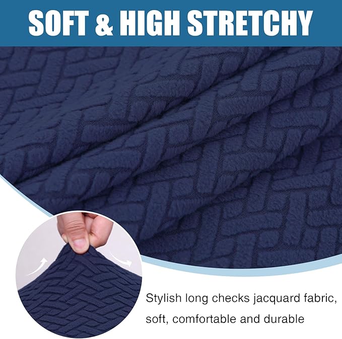 Smiry Waterproof Couch Cushion Covers, Stretch Jacquard Sectional Couch Covers, L Shape Chaise Lounge Sofa Slipcover, Washable Elastic Furniture Protector for Pets, Kid (XL-Chaise Cover, Navy)
