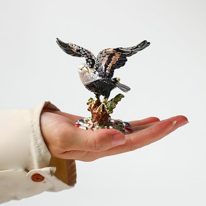 YU FENG 3.9inch Eagle Trinket Box Small Hinged Trinket Boxes Animal Enamel Jewelry Trinket Box Eagle Figurine Ring Box for Daughter Girl Women Christmas Gift