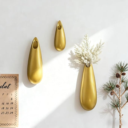 Sculptural Wall Ceramic Vase — 3 Pack Gold Hanging Sconce Vase | Turn Flowers into Art — Decorative Ceramic Wall Sconce for Single Stem Displays