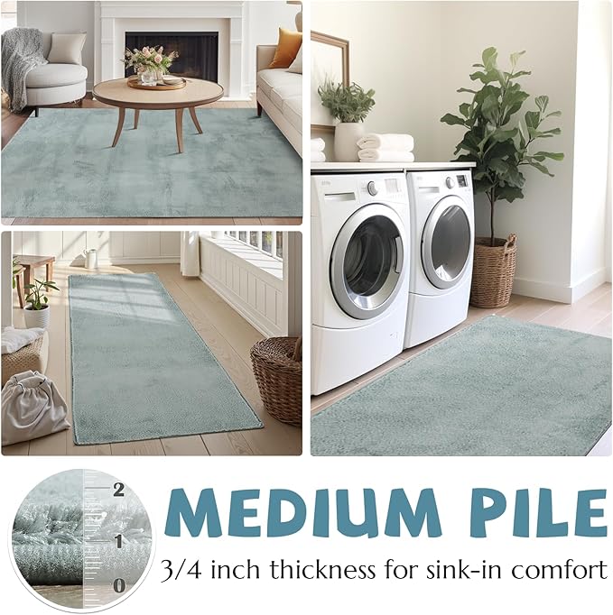 jinchan Solid Plush Area Rug 2x3 Performance Shaggy Washable Rug Indoor Entryway Doormat Soft Modern Faux Wool Cozy Non Slip Carpet for Living Room Kid Room Bedroom Nursery Slate Blue