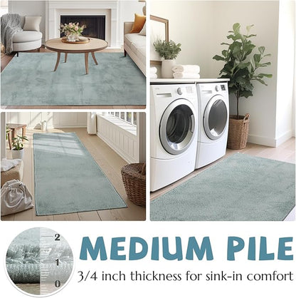 jinchan Solid Plush Area Rug 2x3 Performance Shaggy Washable Rug Indoor Entryway Doormat Soft Modern Faux Wool Cozy Non Slip Carpet for Living Room Kid Room Bedroom Nursery Slate Blue