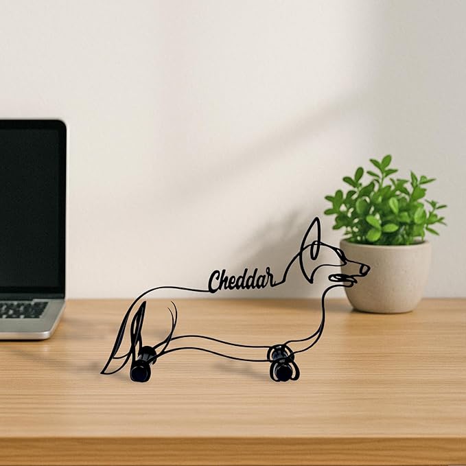 Personalized Corgi Dog Minimalist Sculpture, Custom Dogs Name Metal Desk Decor, Decorative Aesthetic Table Sign Gifts for Officer, Friends, Animal Lover, Kids, Mom, Dad