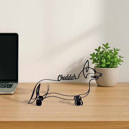 Personalized Corgi Dog Minimalist Sculpture, Custom Dogs Name Metal Desk Decor, Decorative Aesthetic Table Sign Gifts for Officer, Friends, Animal Lover, Kids, Mom, Dad