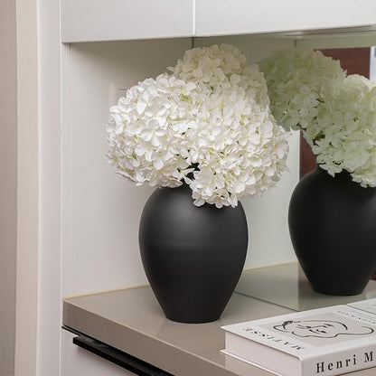 Matte Black Metal Vase, 9.5 Inch Tall Oval Shaped Decorative Flower Vase for Tabletop, Minimalist Modern Home Décor, Centerpieces for Living Room, Dining Room, Wedding or Office