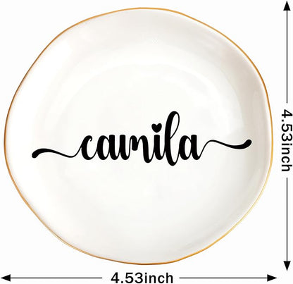 JoycuFF Camila Personalized Name Ceramic Tray, Mothers Day Christmas Anniversary Engagement Birthday Gifts for Women Couples, Trinket Dish for Rings Earrings Necklaces Bracelets Keys