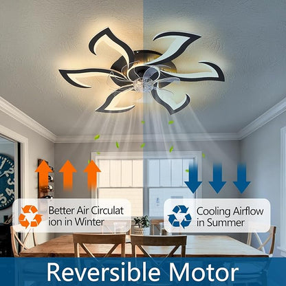 HuixuTe 32" Black Geometric Modern 6-head Ceiling Fan with Lights Remote Control, Low Profile Ceiling Fan with Light for Kitchen Bedroom Living Room
