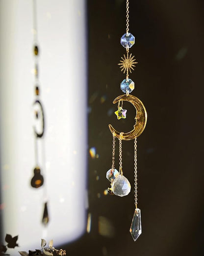 Suncatchers for Windows Hanging Moon Sun Light Catcher Indoor Decor Crystal Prism Sunlight Rainbow Maker