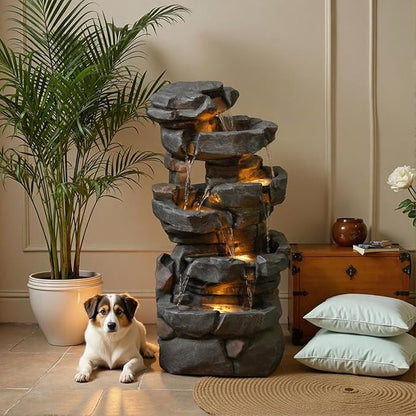50.6" H Outdoor Water Fountain with 3 Tiers Large Cascading Realistic Tree Trunk Waterfall Fountains with LED Lights Outdoor Water Fountain for Garden Patio Backyard Porch Home Decor