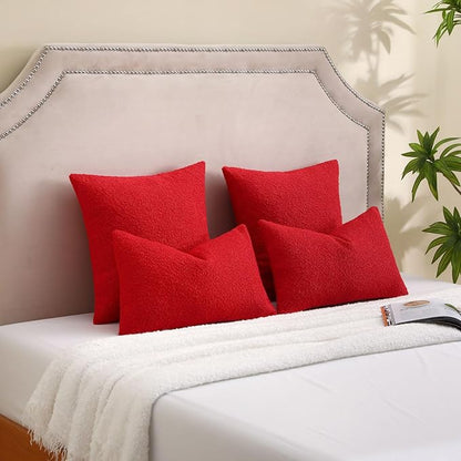FUTEI Christmas Pack of 2 Red Decorative Throw Pillow Covers 20x20 Inch Soft Cozy Solid Boucle Textured Cushion Case,Modern Home Decor for Couch Bed Living Room