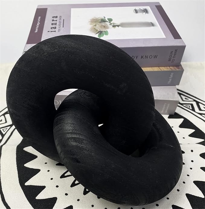 S-SNAIL-OO Wood Chain Link Decor - 7.5 Inches Length Aesthetic Room Decor, 2-Link Wood Chain Boho Decor for Living Room, Farmhouse Decor, Coffee Table (Black)