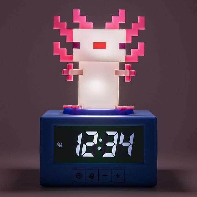 Paladone Minecraft Axolotl Digital Alarm Clock with Night Light – Officially Licensed Gaming Decor, for Kids & Teens’ Bedrooms, Game Rooms, Minecraft Fans