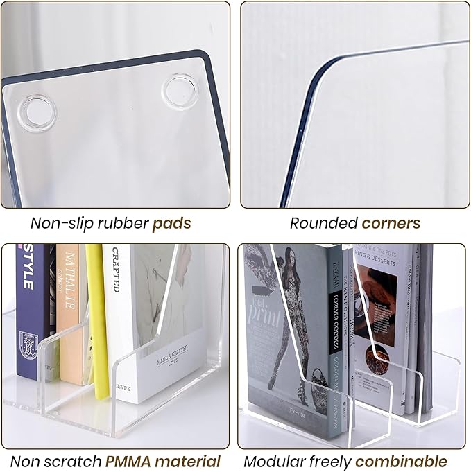 2-Pack Clear Acrylic Magazine File Holder, Vertical File Folder Holder, Acrylic Desk Organizer, Magazine Holder, Bookshelf Desk Office, Folder Organizer Document Rack + Phone Holder