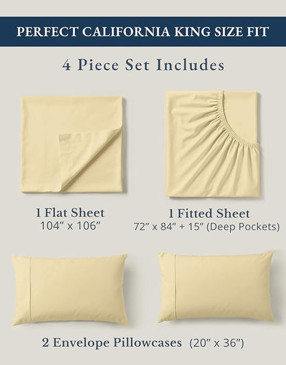 LANE LINEN 100% Organic Cotton California King Sheets Set, 4-Piece Soft & Comfy Luxury Hotel Style Percale Weave Best Bedding Sheets for Bed, Breathable, Fits Mattress Upto 15" Deep - Vanilla