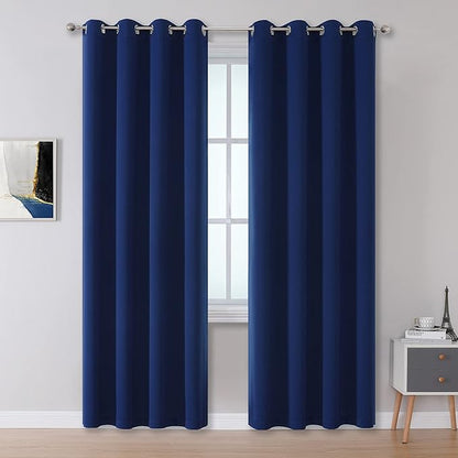 DUALIFE 90 Inch Curtains Navy Blue Curtain Panels Window Drapes for Living Room Sliding Glass Door Dining Office(Navy, Grommet Top, 2 Panels, 52x90 Inch)