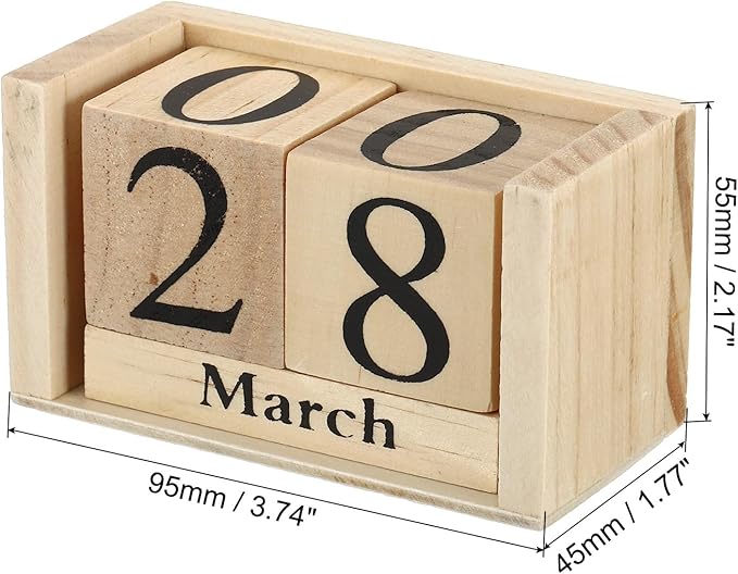PATIKIL Vintage Wood Block Perpetual Calendar, Reusable Wooden Month Date Display Blocks for Desk Office Home Decoration 3.7", Brown